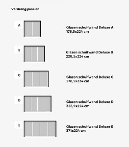 W1058499 Glazen schuifwand Deluxe D (328,5x224 cm), zwart (RAL9005), inclusief zwarte knop, tochtstrippen en meenemers