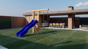 Authentieke Schommel Goofy - onbehandeld - glijbaan blauw Op=Op