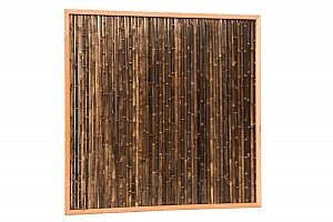 W17078 Bamboescherm van zwarte bamboestokken in douglas frame, 186x186 cm