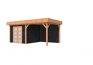 W1004360-26 Douglas Topvision Premium Roek, 298x298 en luifel 300 cm, wanden zwart geimpregneerd en basis onbehandeld