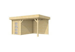 W1001656 Tuinhuis Kiekendief 200x300 cm met Luifel 300 cm, onbehandeld