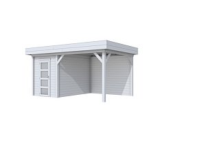 W1001656-05 Tuinhuis Kiekendief 200x300 cm met Luifel 300 cm, lichtgrijs gespoten
