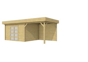 W1001680-02 Tuinhuis Parelhoen 400x300 cm met Luifel 300 cm, groen geïmpregneerd