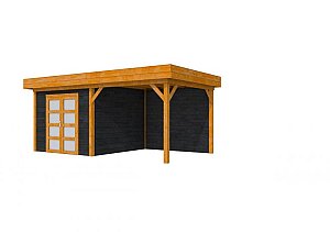 W1004360-27 Douglas Topvision Premium Roek, 298x298 en luifel 300 cm, wanden zwart en basis kleurloos geimpregneerd