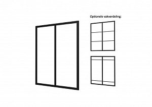 W1015504 Industriële glaspui A, zwart gecoat aluminium raamwerk, 178,5 x 224 cm.