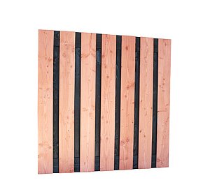 W42007 Douglas fijnbezaagd plankenscherm met zwarte binnenkant, 15-planks 19 mm, 180x180 cm, zwart/onbehandeld**