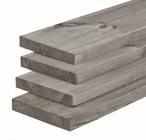 W06556 Midden-Europees vuren steigerplank 29x190x5000 mm, grijs geïmpregneerd Op=Op